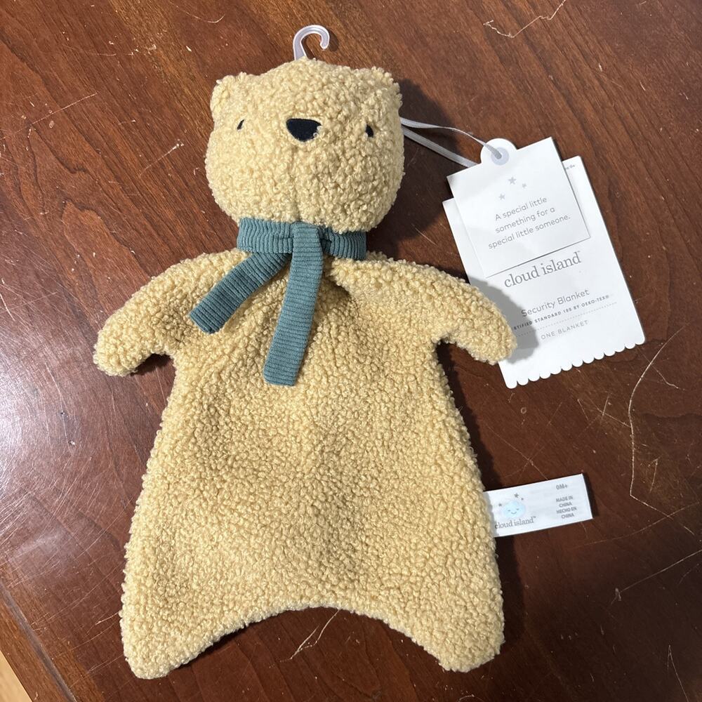 Cloud Island Brown Teddy Bear 11" Green Scarf Plush Baby Toy Security Blanket